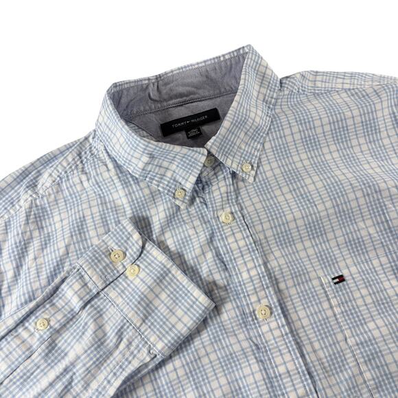 Tommy Hilfiger Long Sleeve Checkered Stripe Design Light Blue - Men's Sz XL - Picture 1 of 9